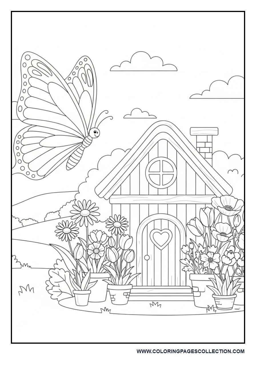 Butterfly and Small Garden House