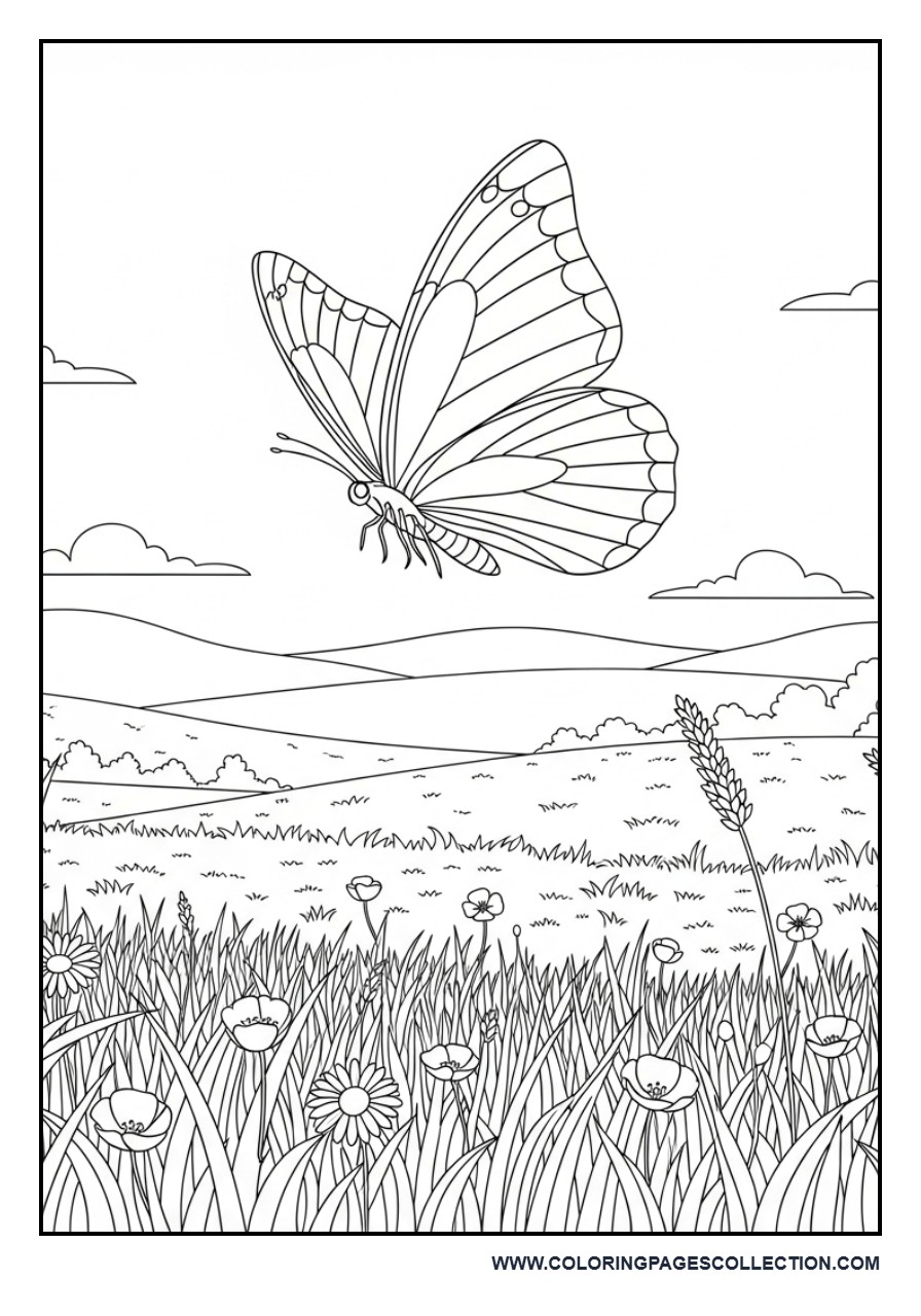 Butterfly in Calm Nature Meadow