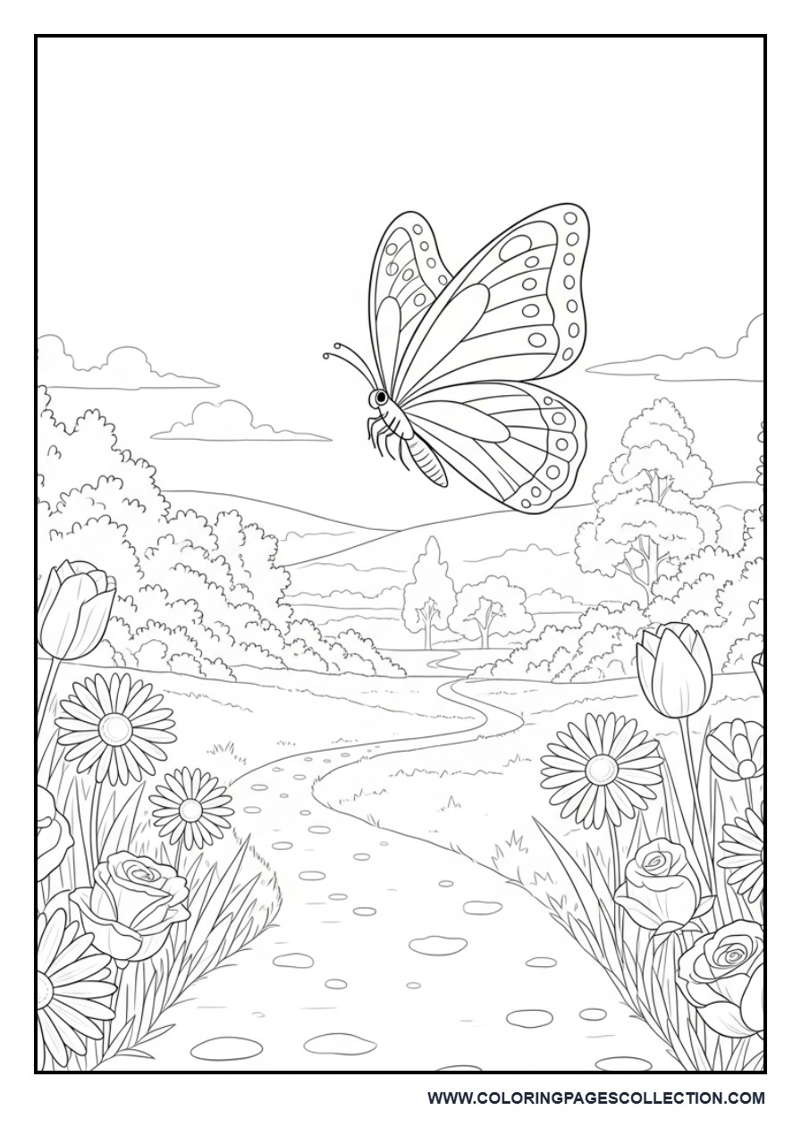 Butterfly in Cute Garden Path Scene