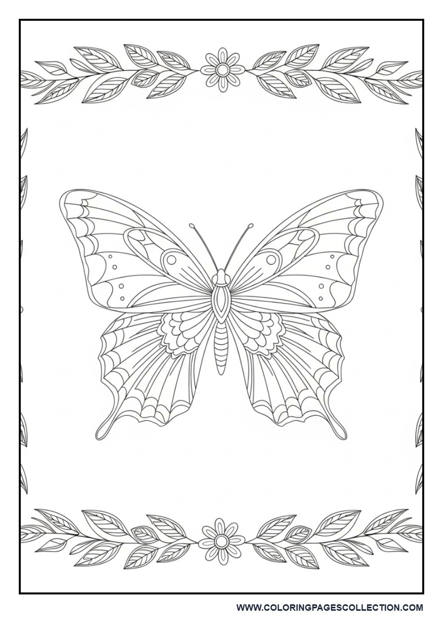 Butterfly in Decorative Nature Border