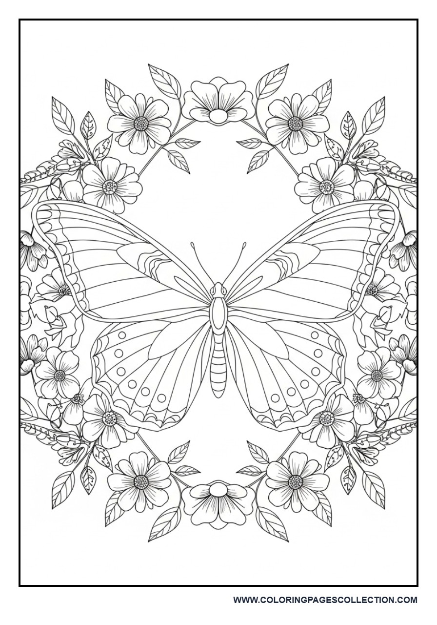 Butterfly in Flower Circle Frame