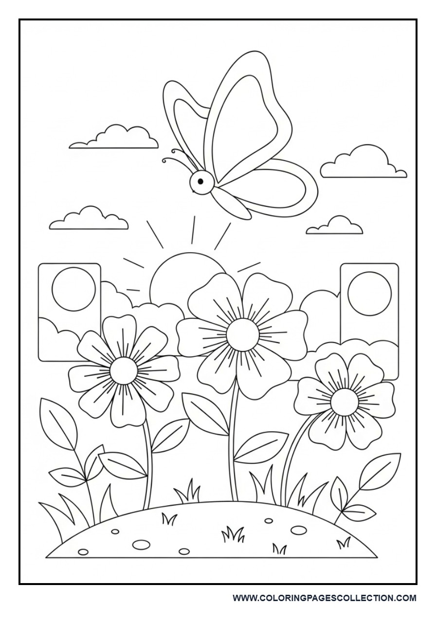 Butterfly in Simple Flower Garden