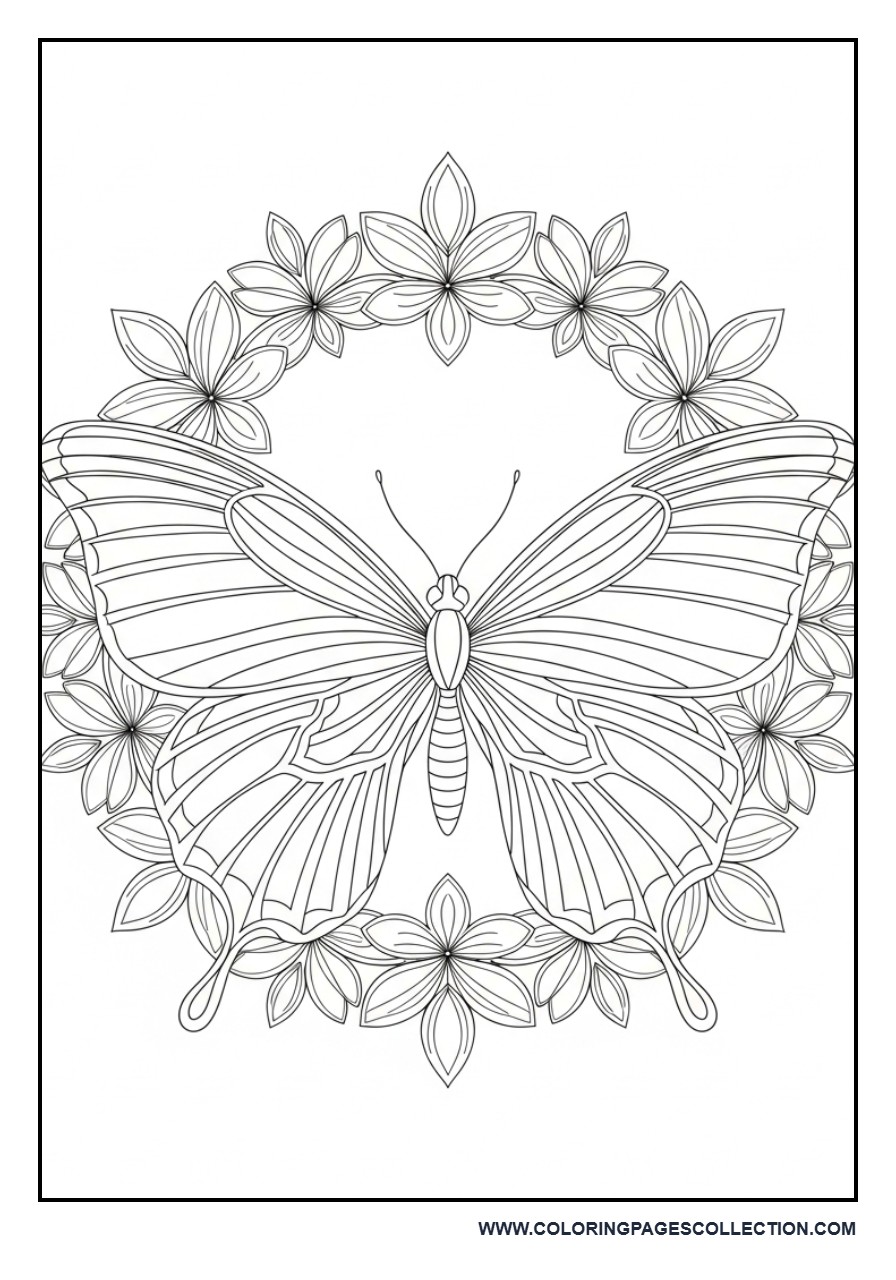 Butterfly with Floral Mandala Frame