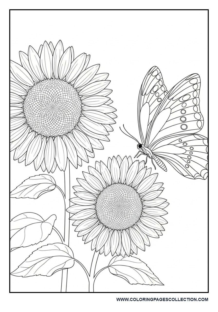 Butterfly with Large Sunflower