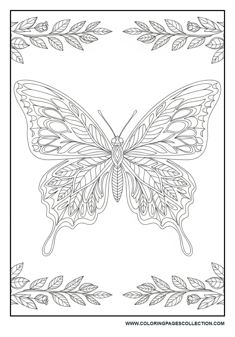 Butterfly with Leafy Decorative Border
