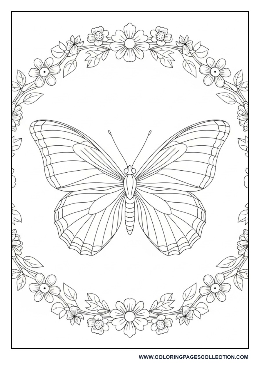 Butterfly with Simple Floral Border