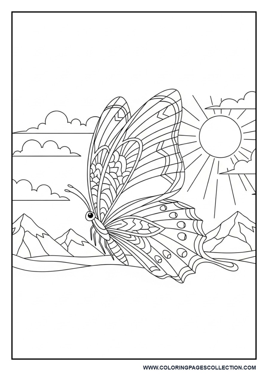 Butterfly with Simple Mountain View