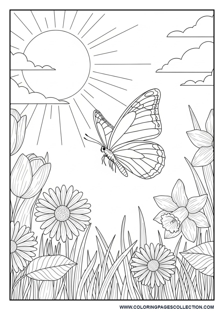 Butterfly with Spring Nature Scene