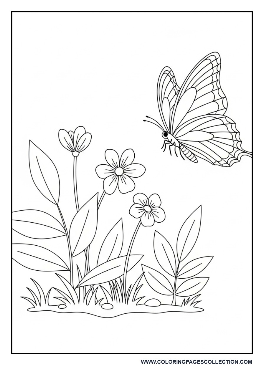 Detailed Butterfly in Flower Garden