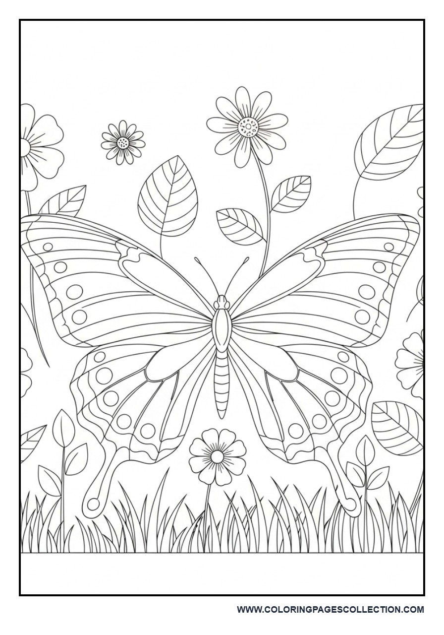 Large Center Butterfly with Garden Background