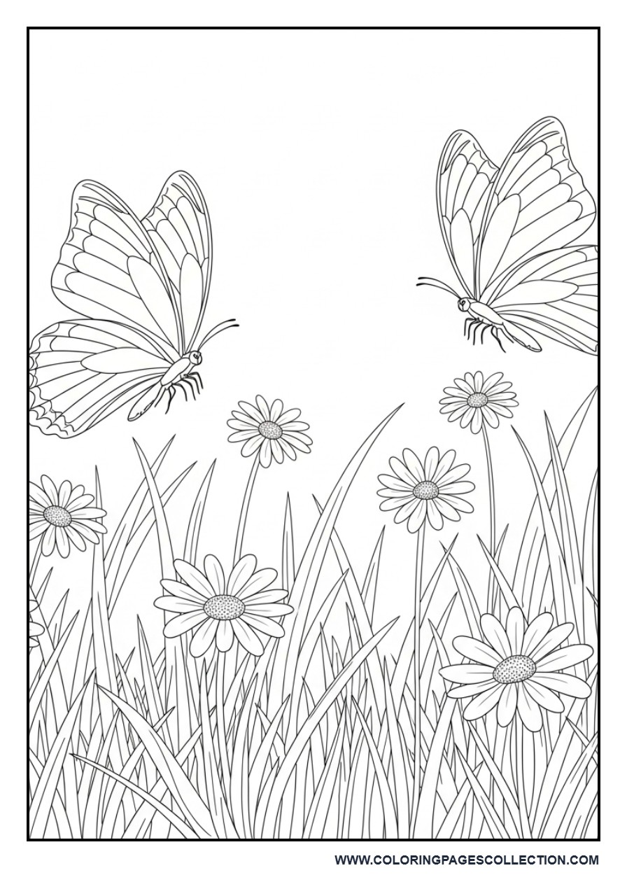 Two Butterflies and Simple Flower Field