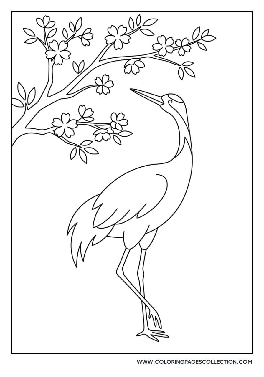 Sakura and Crane Bird