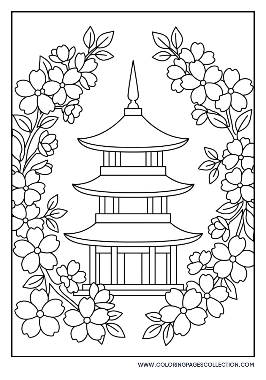 Sakura and Japanese Pagoda