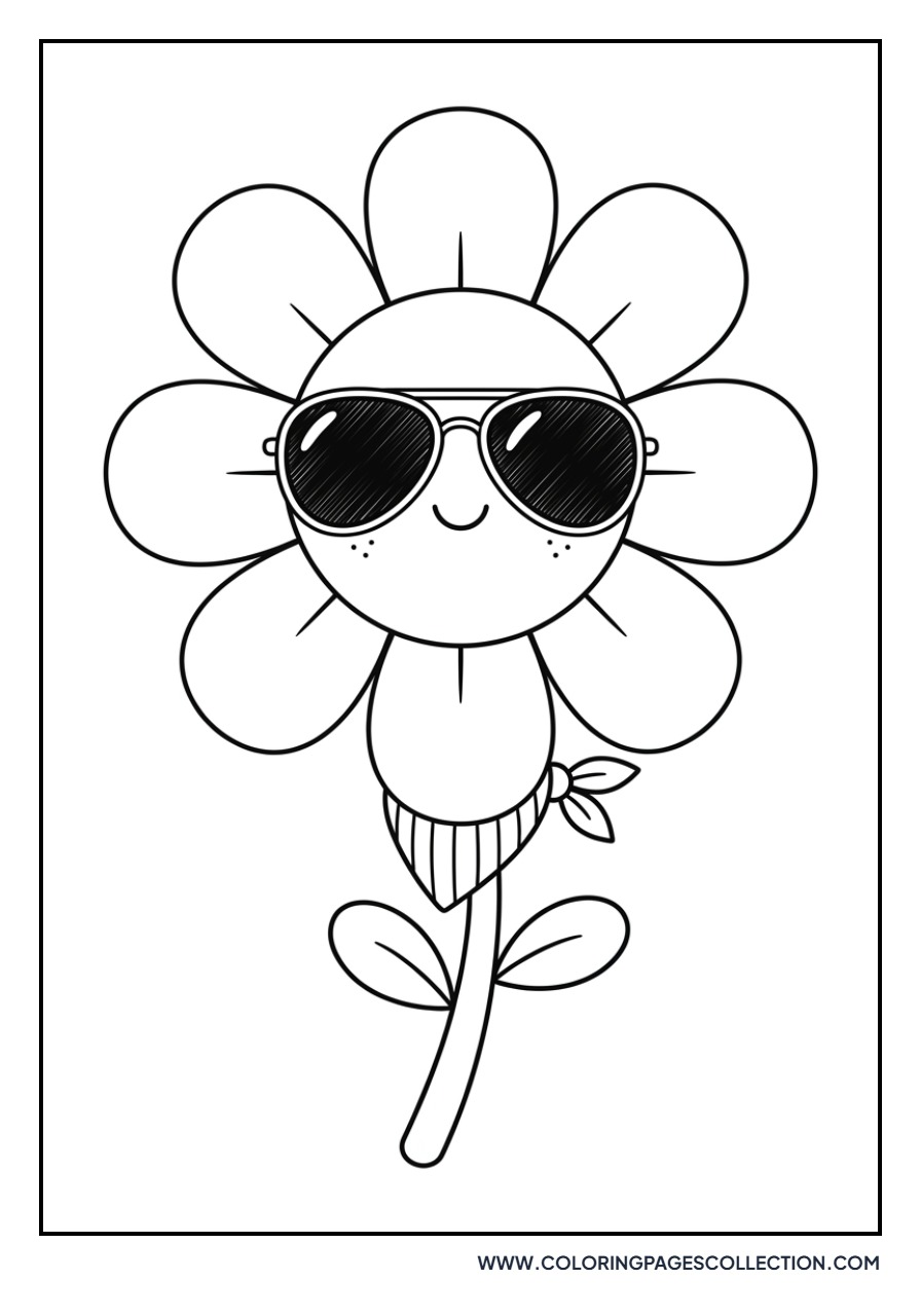 Cute daisy with sunglasses coloring page