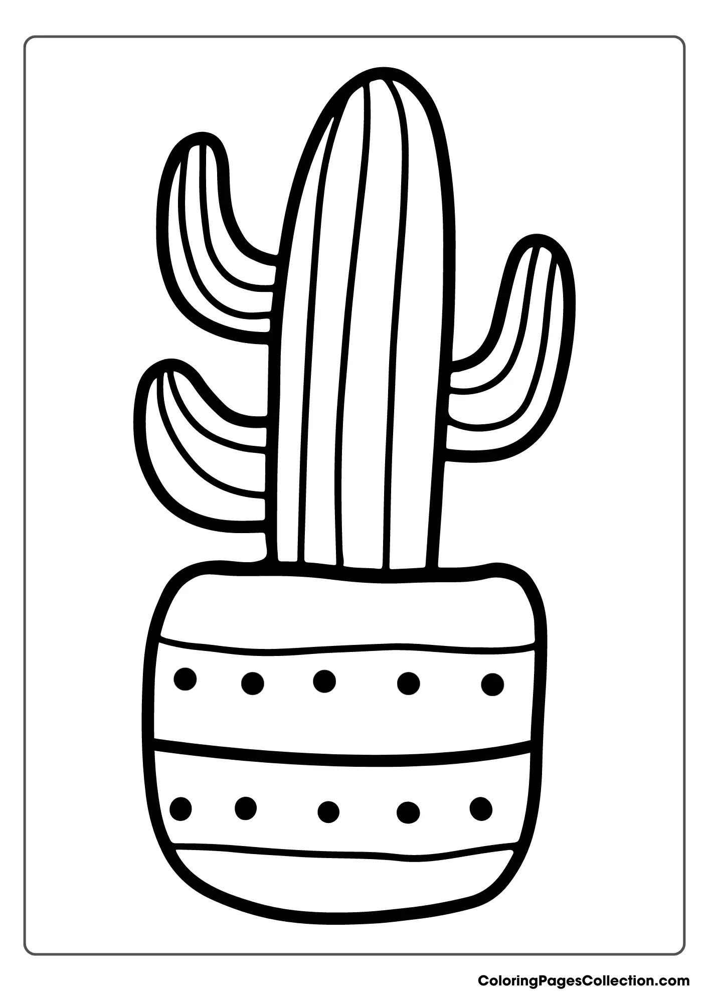 A Coloring Page Of A Cactus In A Pot