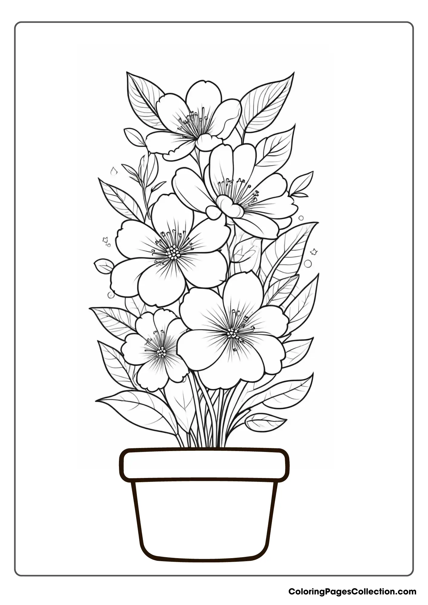 A Flower Coloring Page With Leaves And Flowers