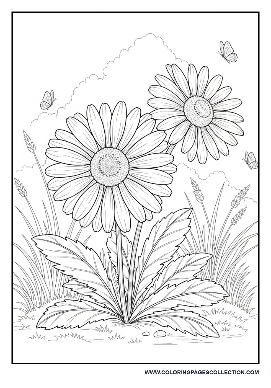 Botanical Daisy Coloring Sheet