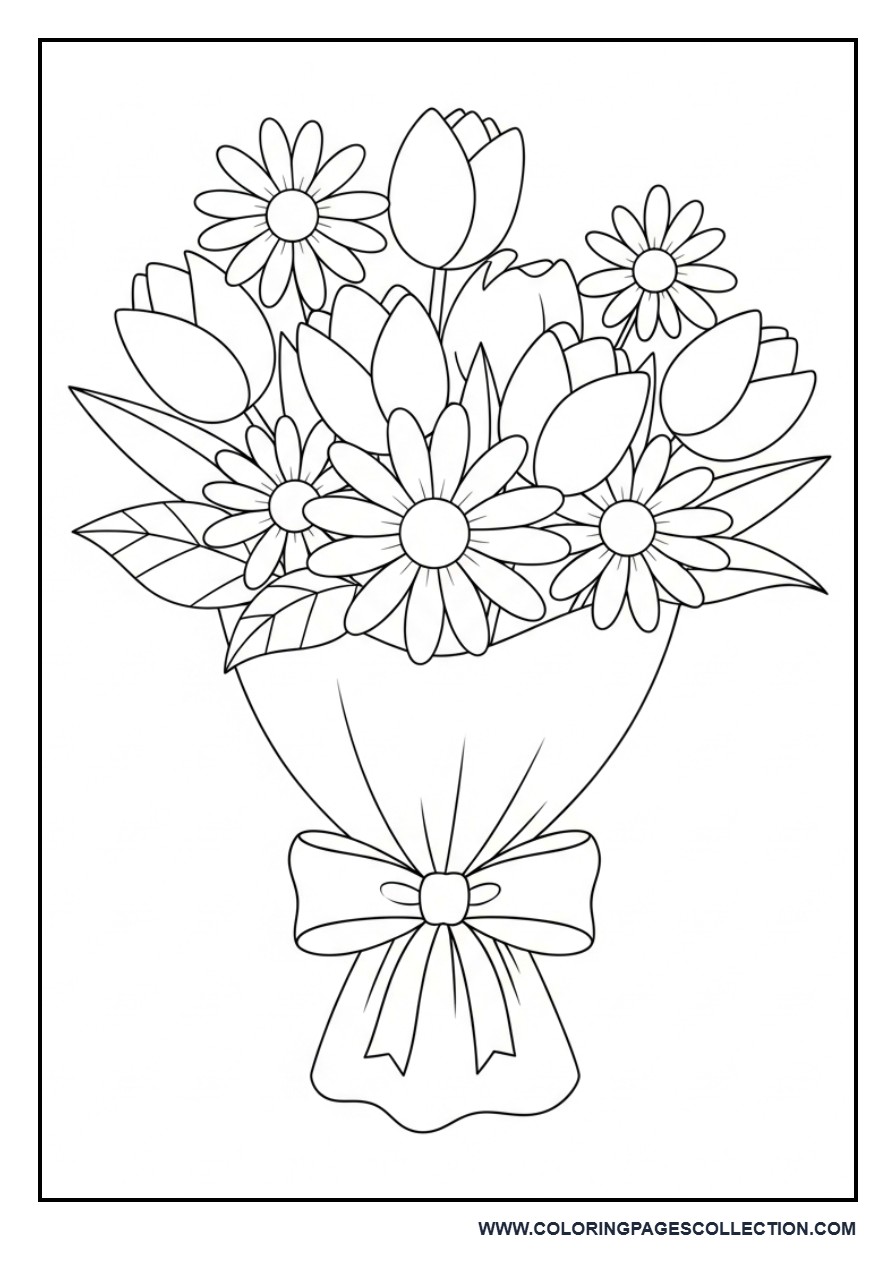 Cartoon Flower Bouquet Coloring Page