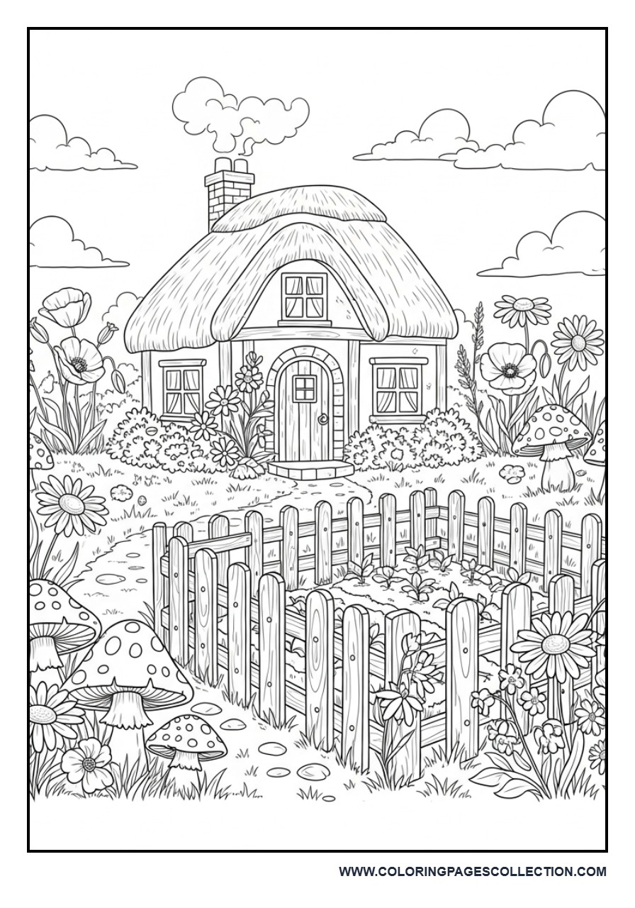 Cottagecore Flower Garden Coloring Page