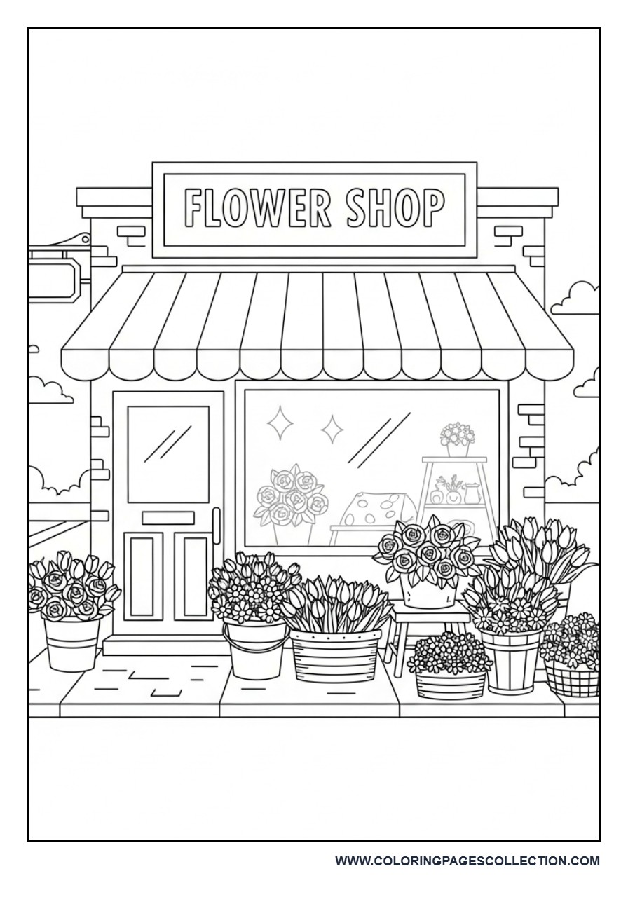 Cute Flower Shop Coloring Page