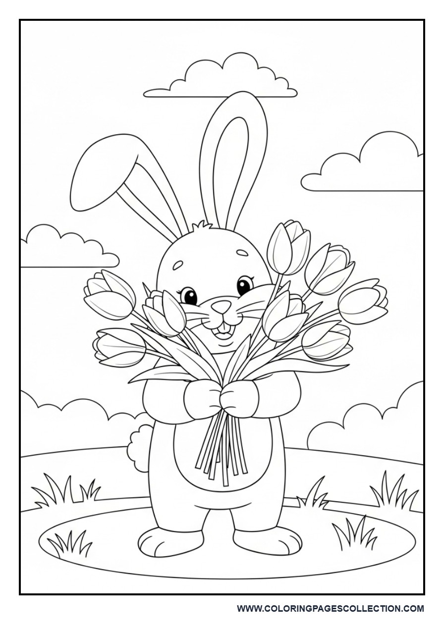 Cute Tulip Bunny Coloring Page