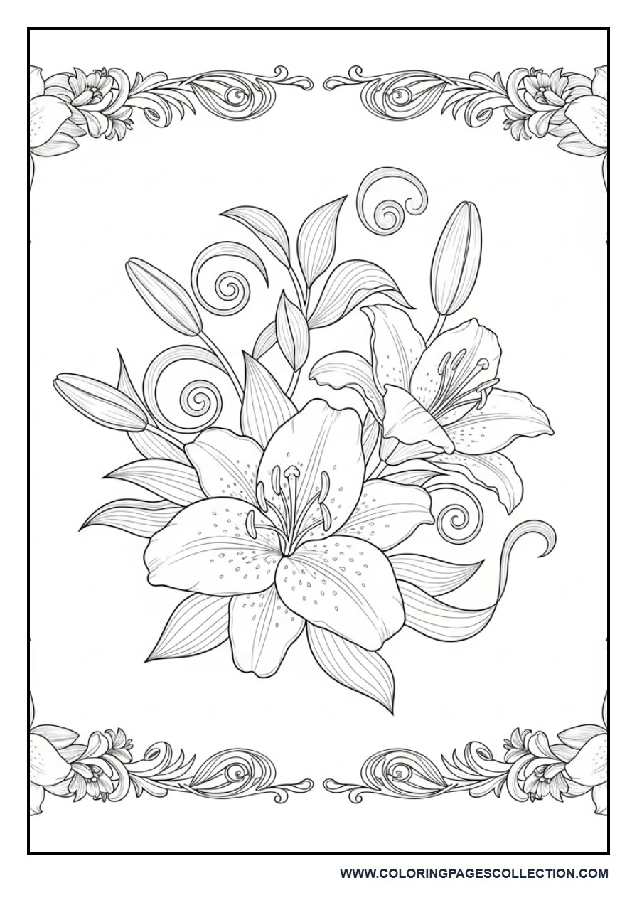 Decorative Lily Frame Coloring Page