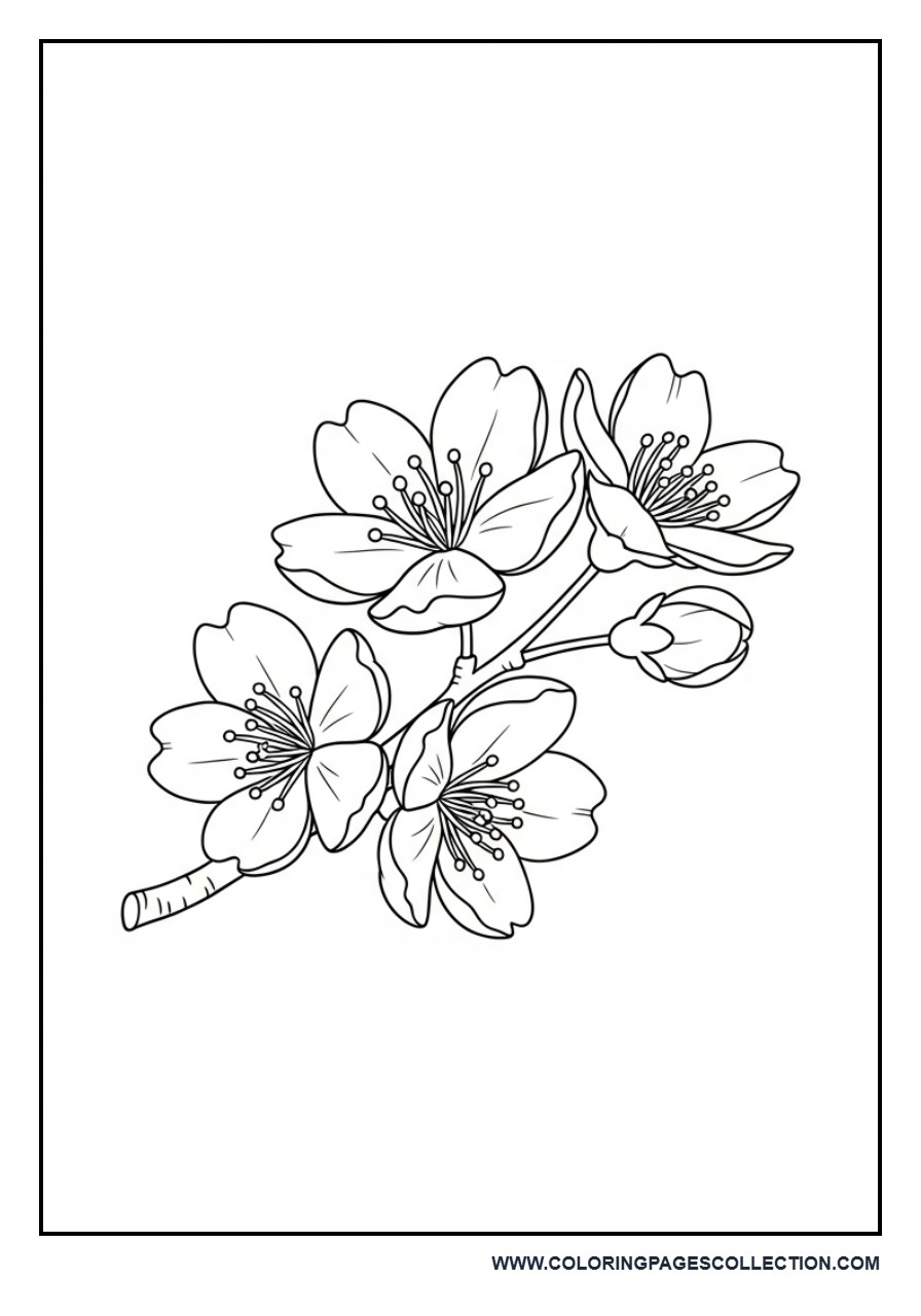 Easy Cherry Blossom Coloring Page