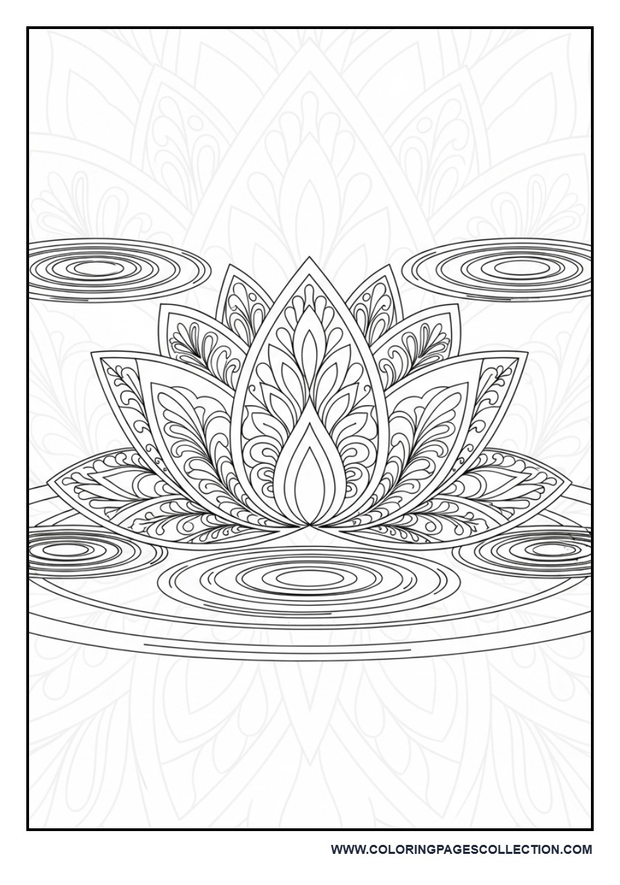 Elegant Lotus Pattern Coloring Page