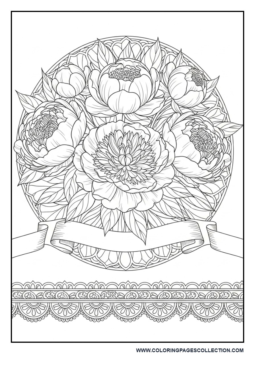 Elegant Peony Bouquet Coloring Page
