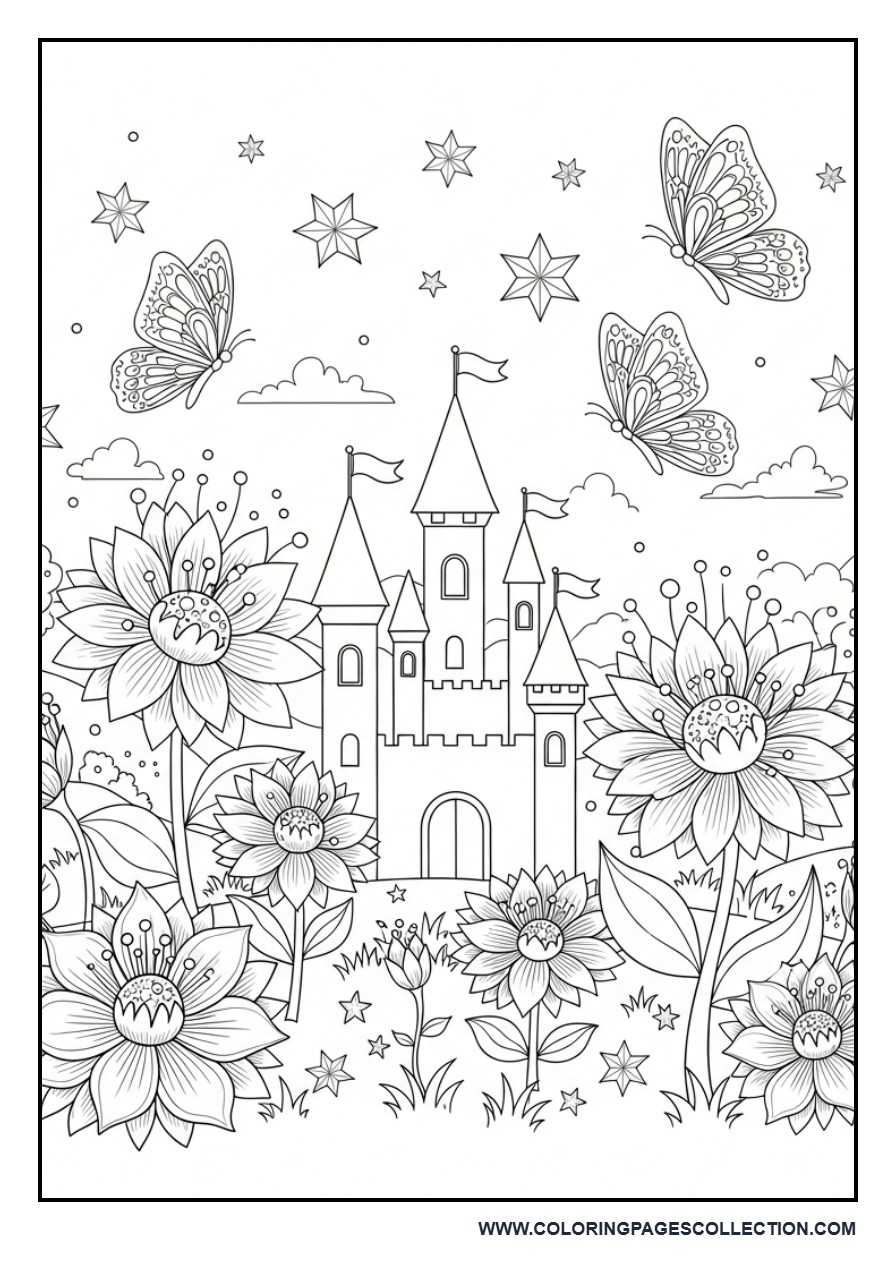Fantasy Flower Castle Coloring Page