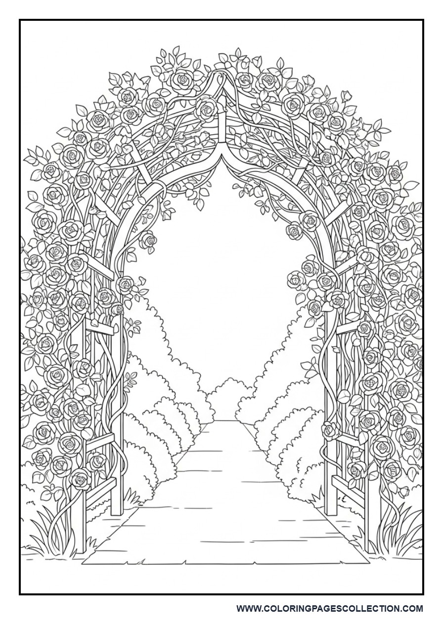 Floral Archway Garden Coloring Page