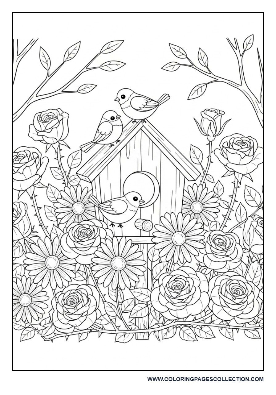 Floral Birdhouse Coloring Page