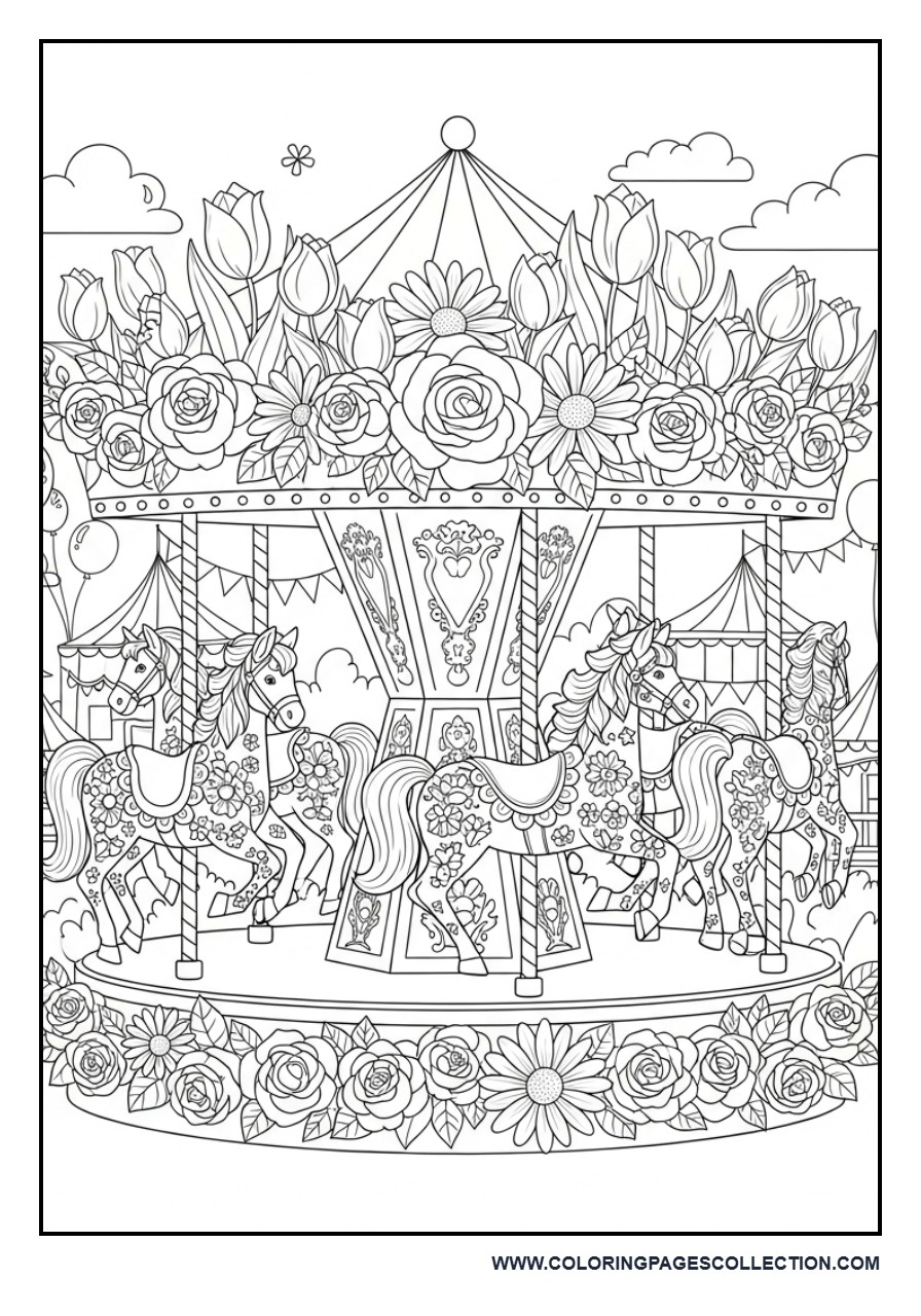 Floral Carousel Coloring Page