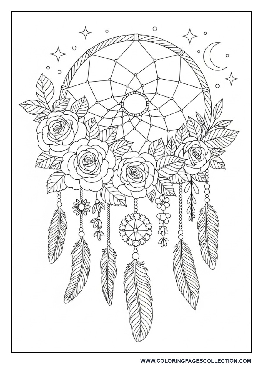 Floral Dreamcatcher Coloring Page