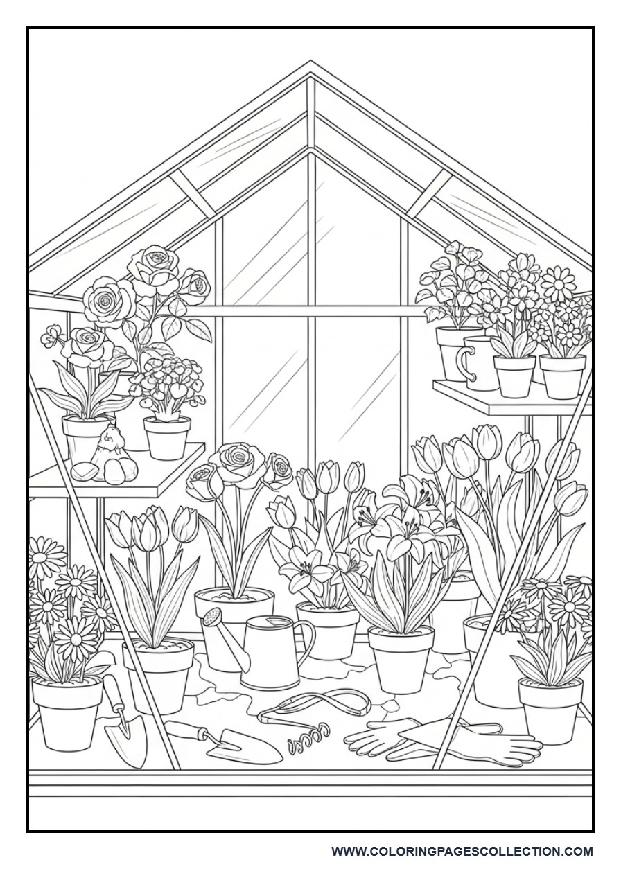 Floral Greenhouse Coloring Page