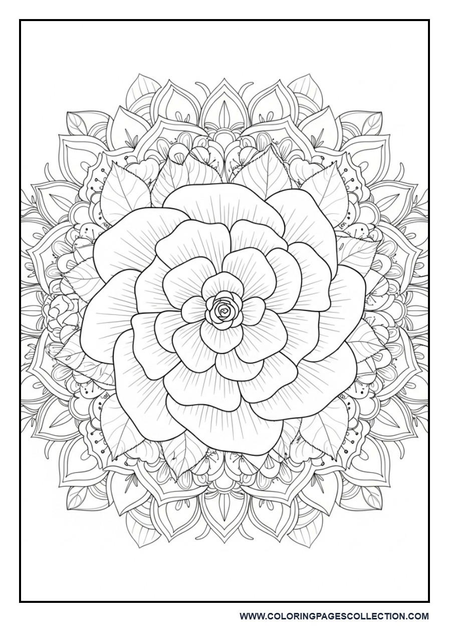 Floral Mandala Rose Coloring Page