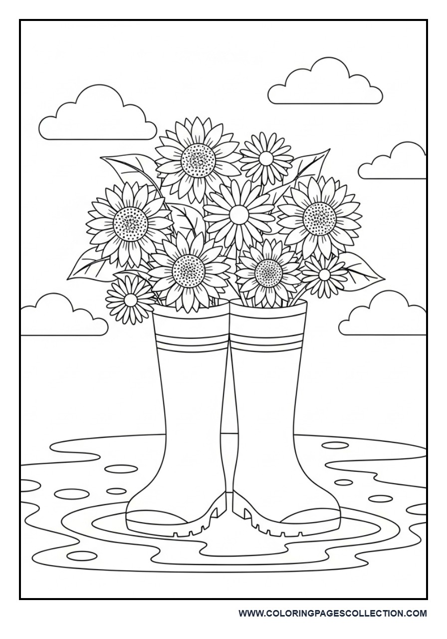 Floral Rain Boots Coloring Page