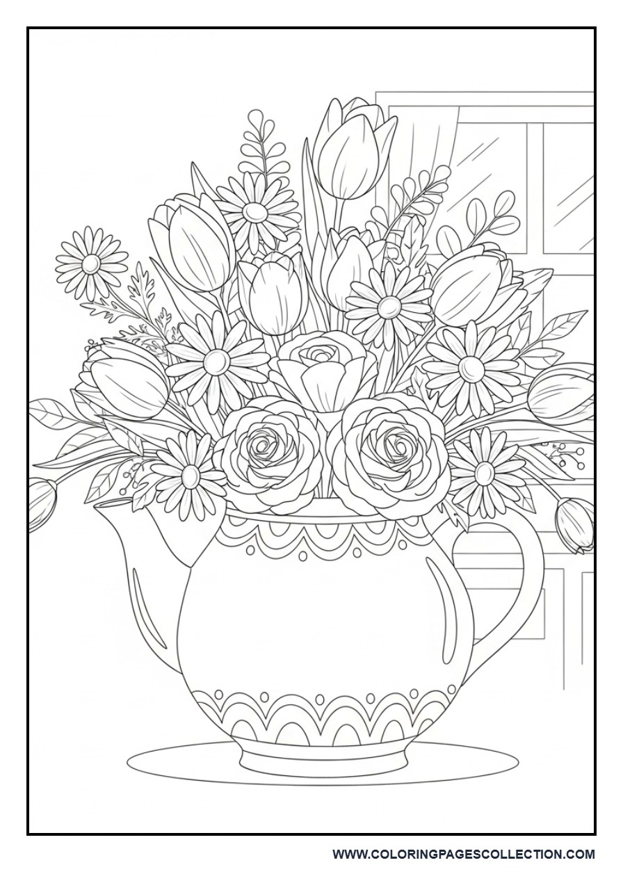 Floral Teapot Coloring Page