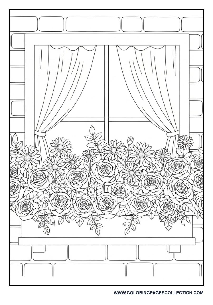 Floral Window Box Coloring Page