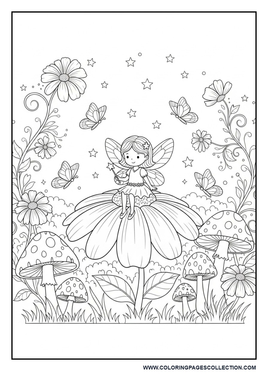 Flower Fairy Garden Coloring Page