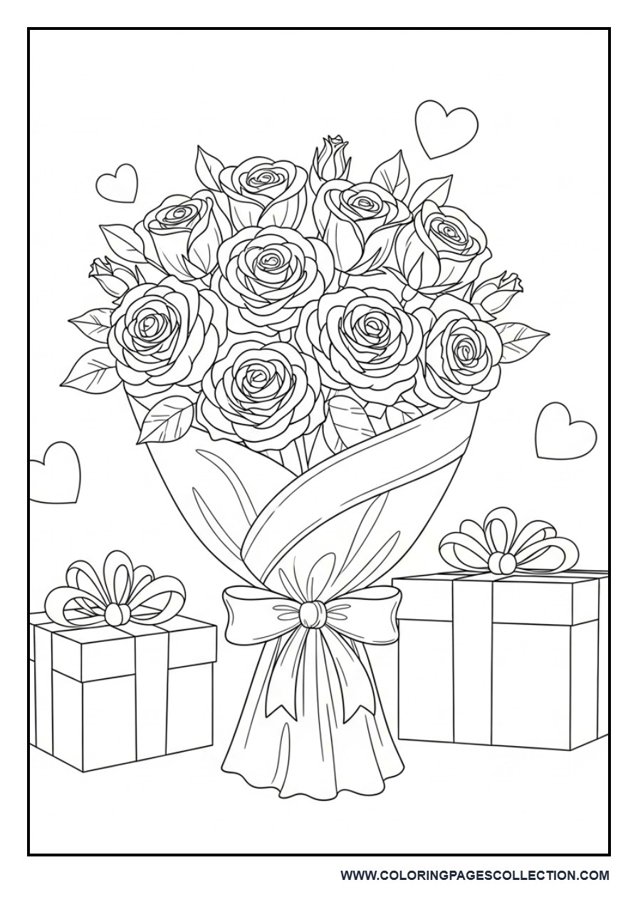 Mother’s Day Rose Bouquet Coloring Page