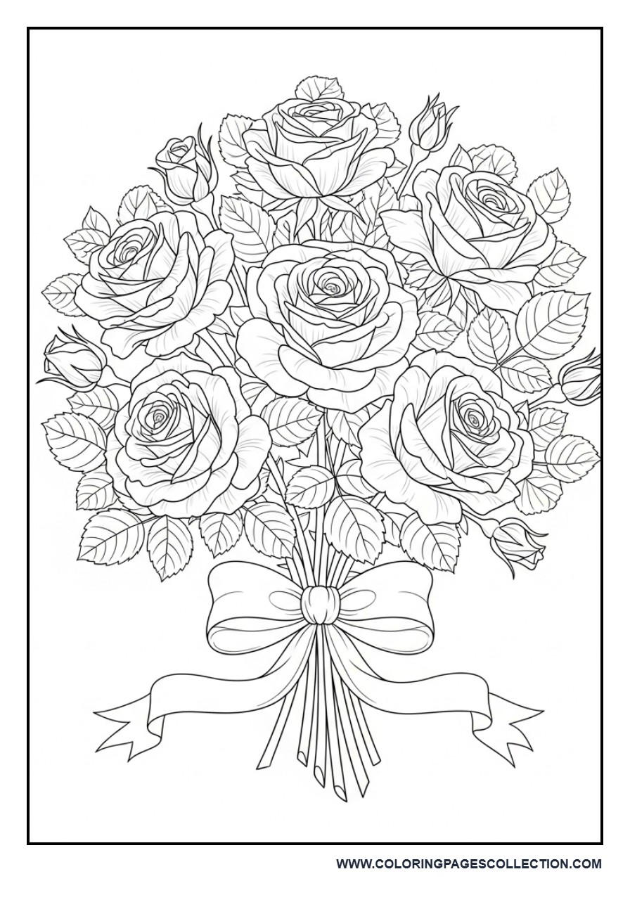 Realistic Rose Bouquet Coloring Page