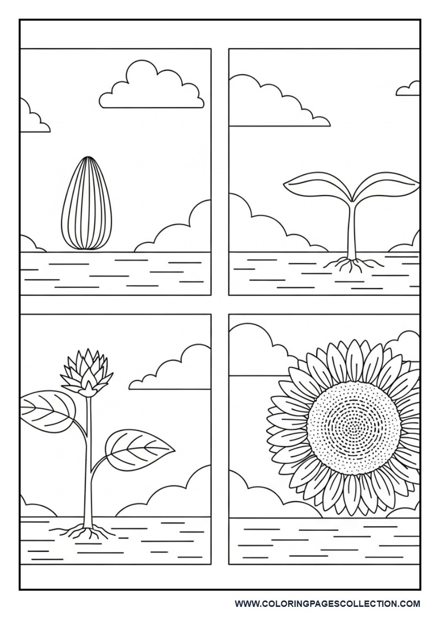 Sunflower Life Cycle Coloring Page