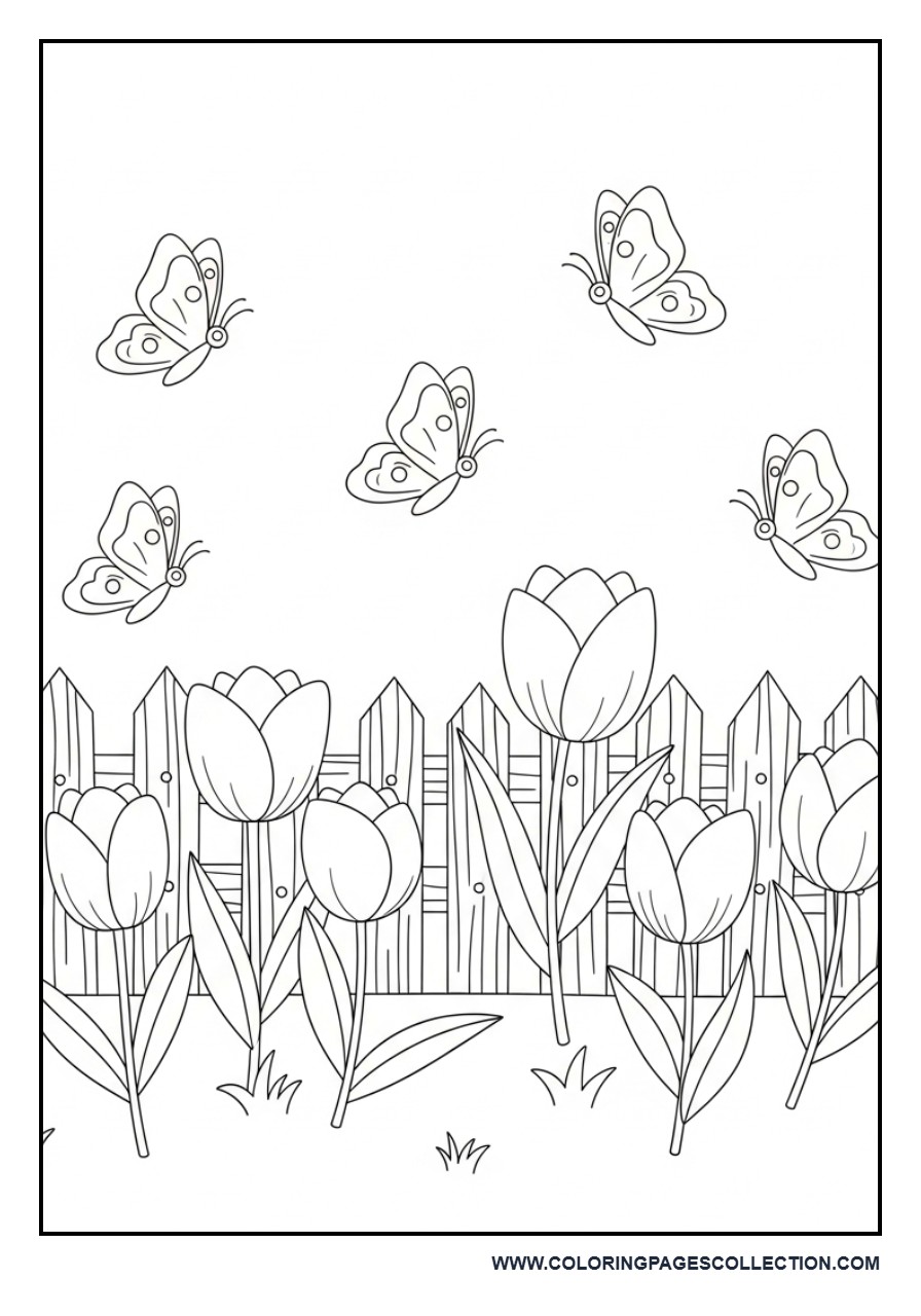 Tulip Garden Coloring Sheet