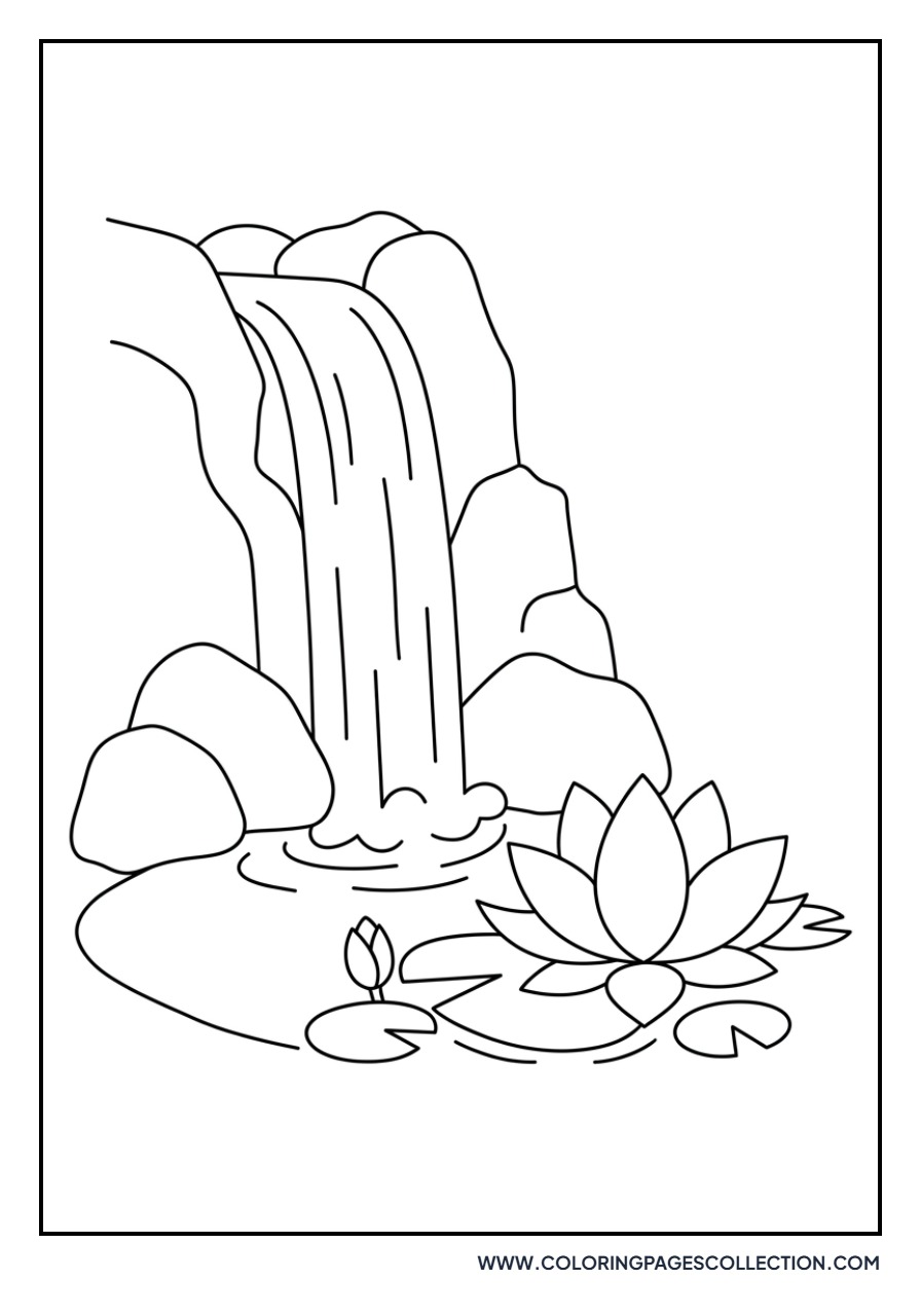 Lotus and Small Waterfall