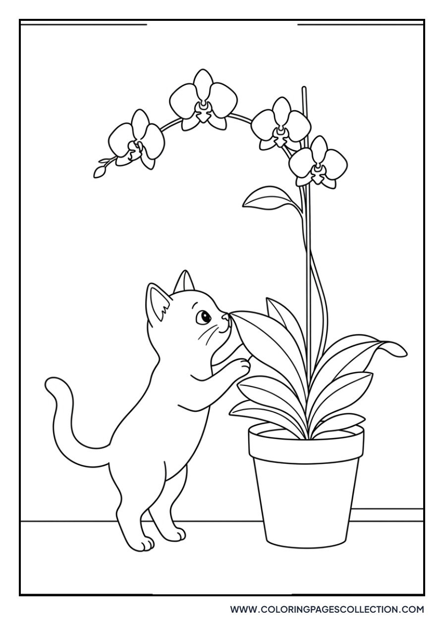 Cat and Orchid Plant