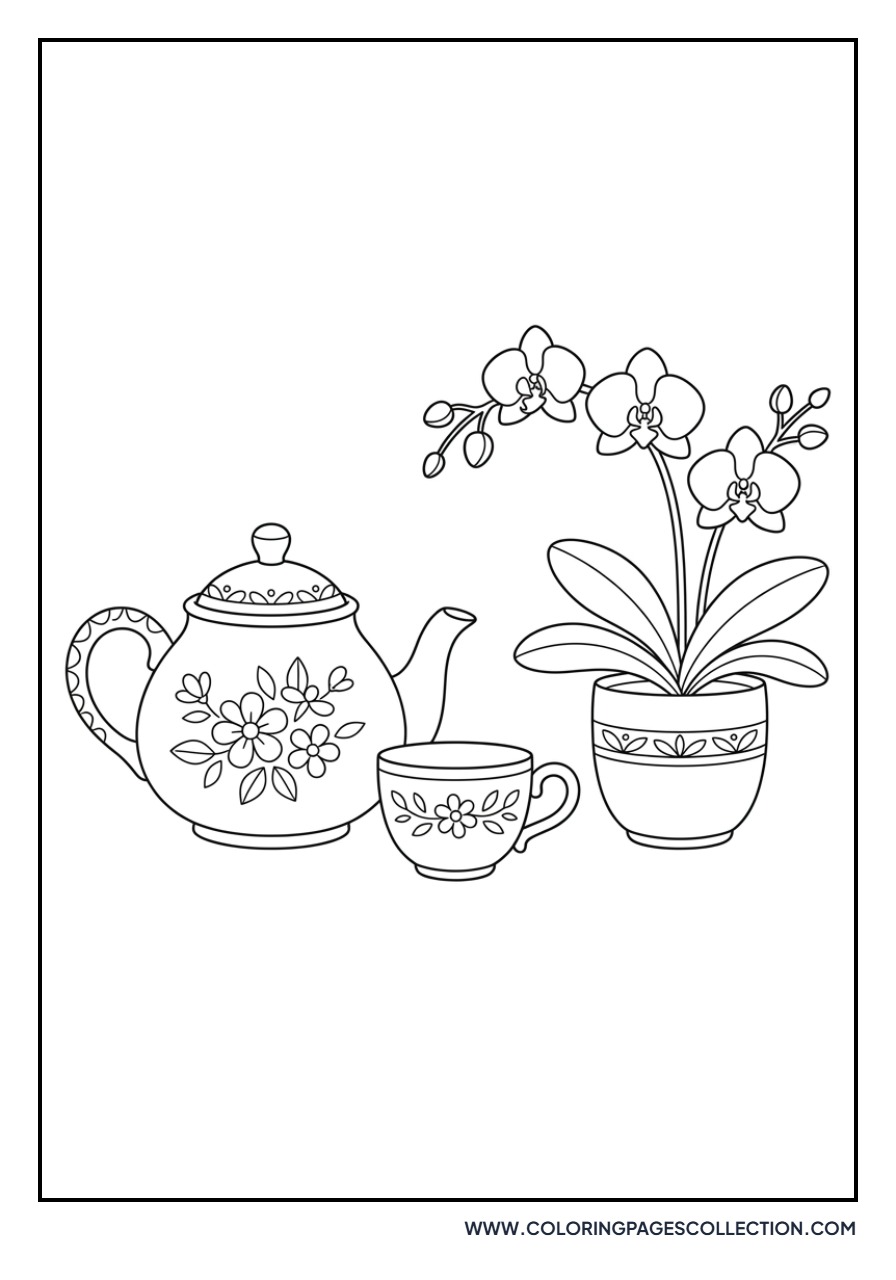 Orchid and Teapot Set