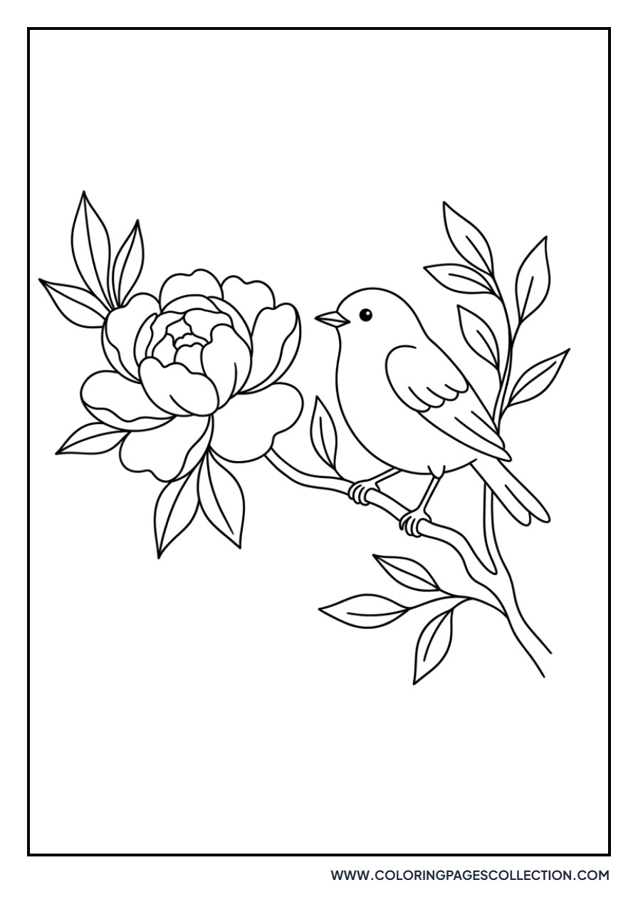Bird on Peony Branch