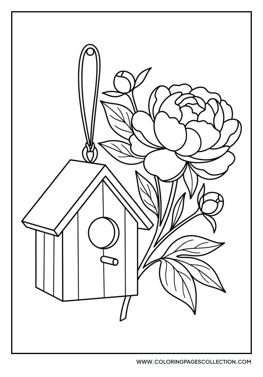 Peony and Birdhouse