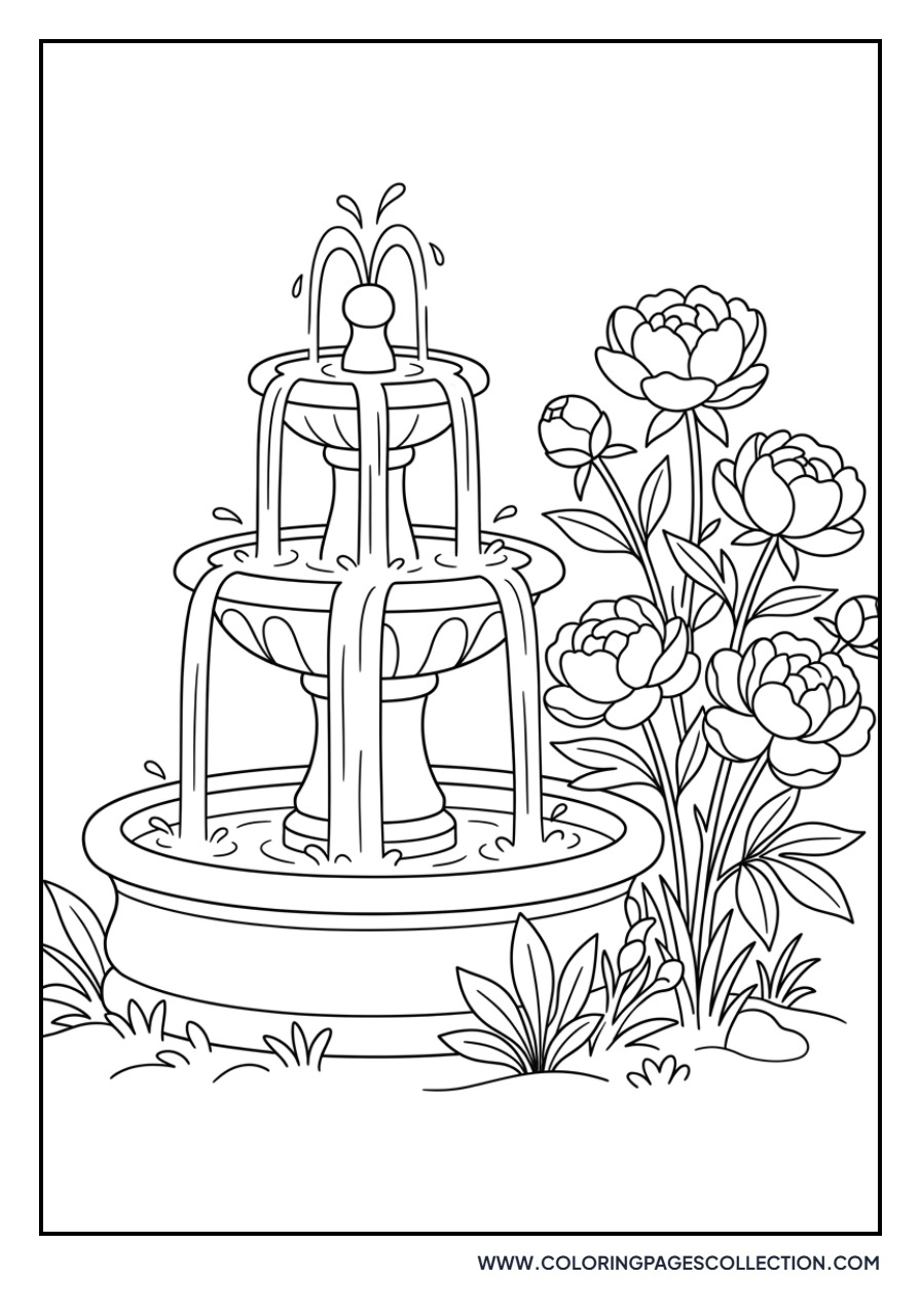 Peony and Fountain